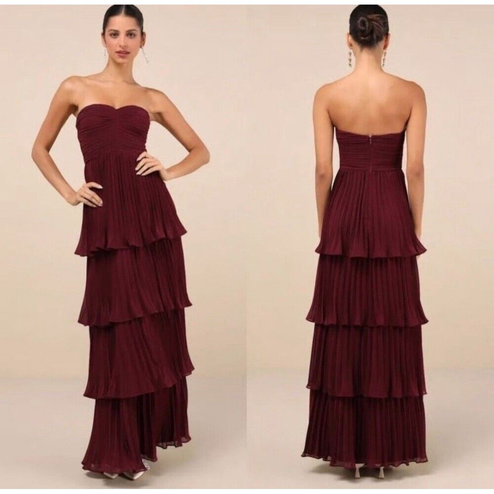 Lulus Seriously Sensational Plum Purple Strapless Tiered Maxi Dress Size XL NWT